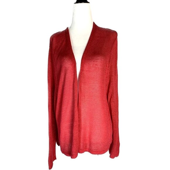 J. Jill Womens Love Linen Cardigan Sweater Coral Long Sleeve Open Front Knit - Picture 1 of 10